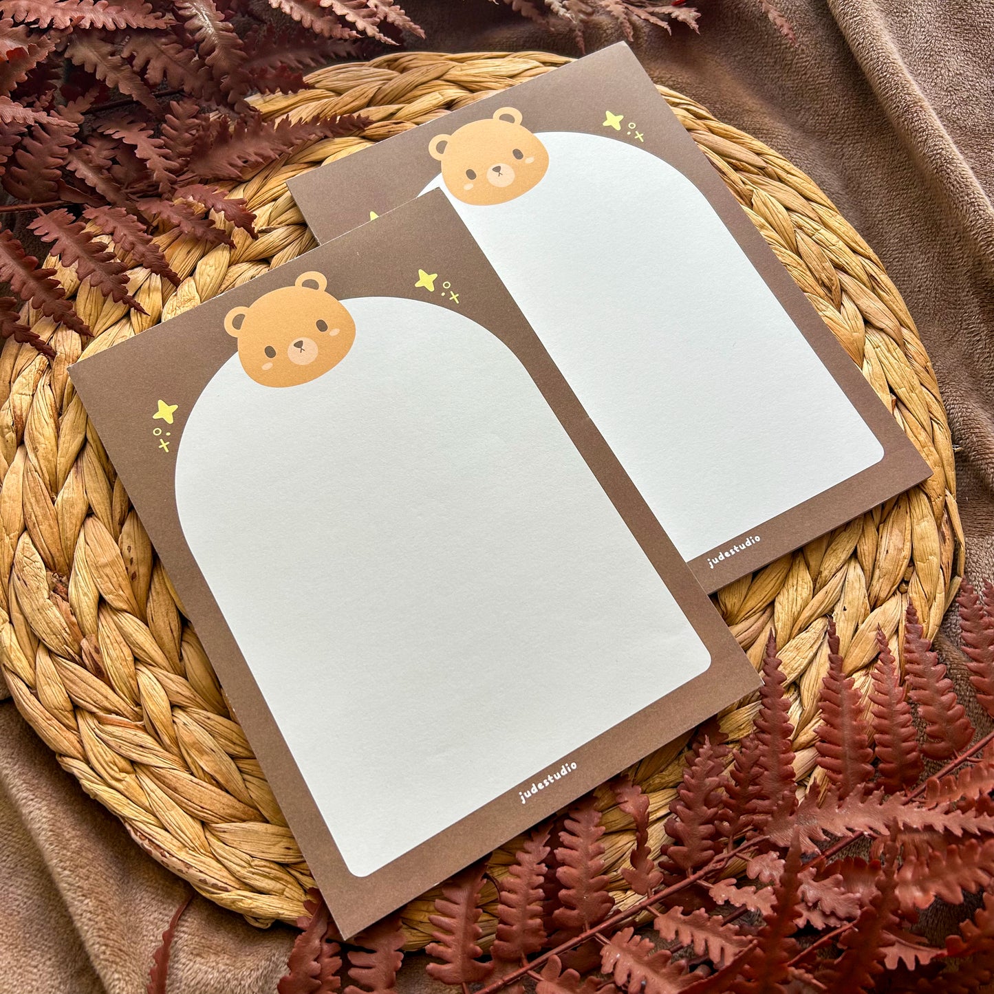 Two Ririko A5 notepads stacked together, featuring a charming bear design, ideal for journaling or creative planning.