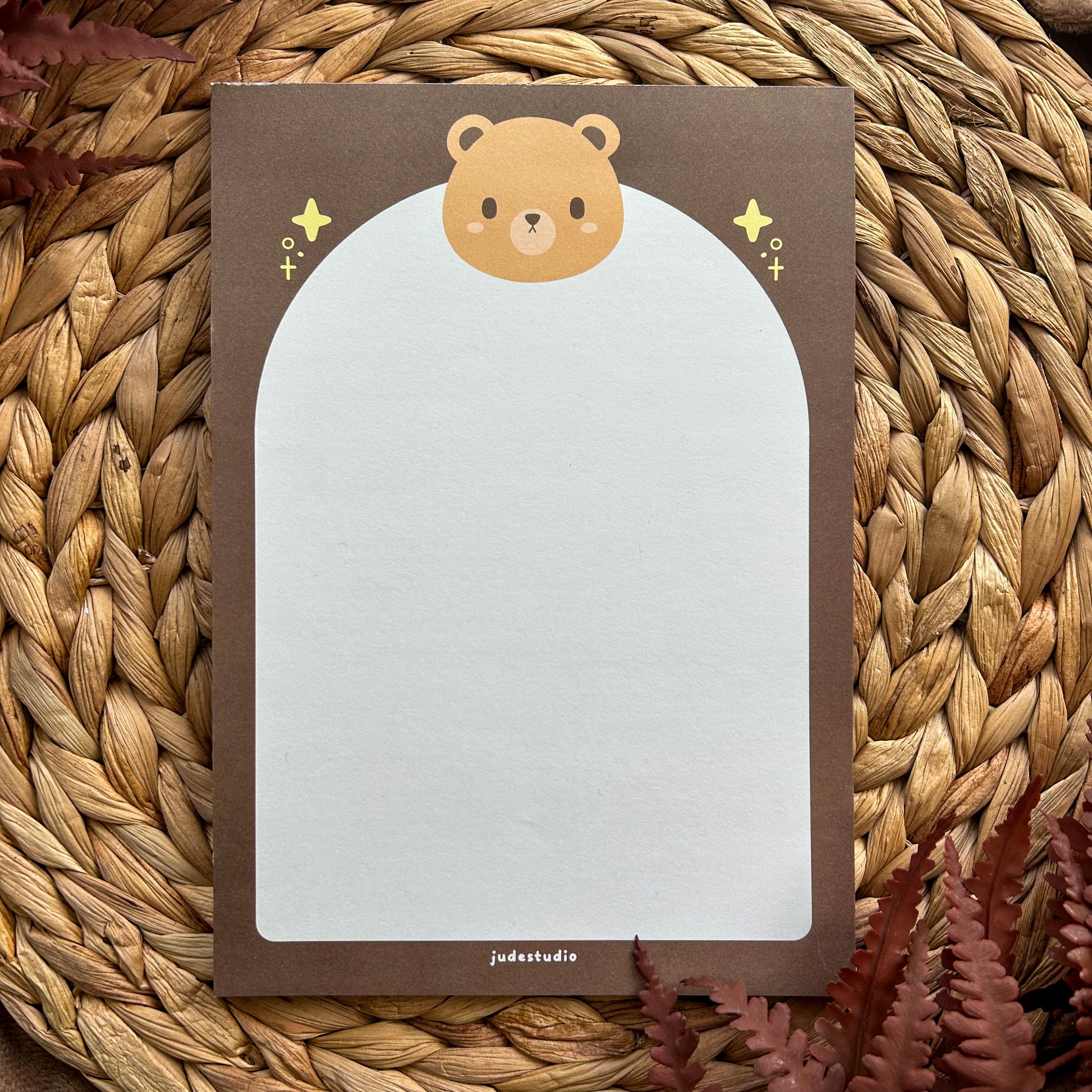 A close-up of the Ririko A5 notepad, showcasing the cute bear design with golden accents, perfect for fantasy and cute stationery enthusiasts.